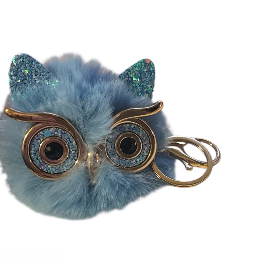 Blue Faux Fur Owl Keychain Bag Charm